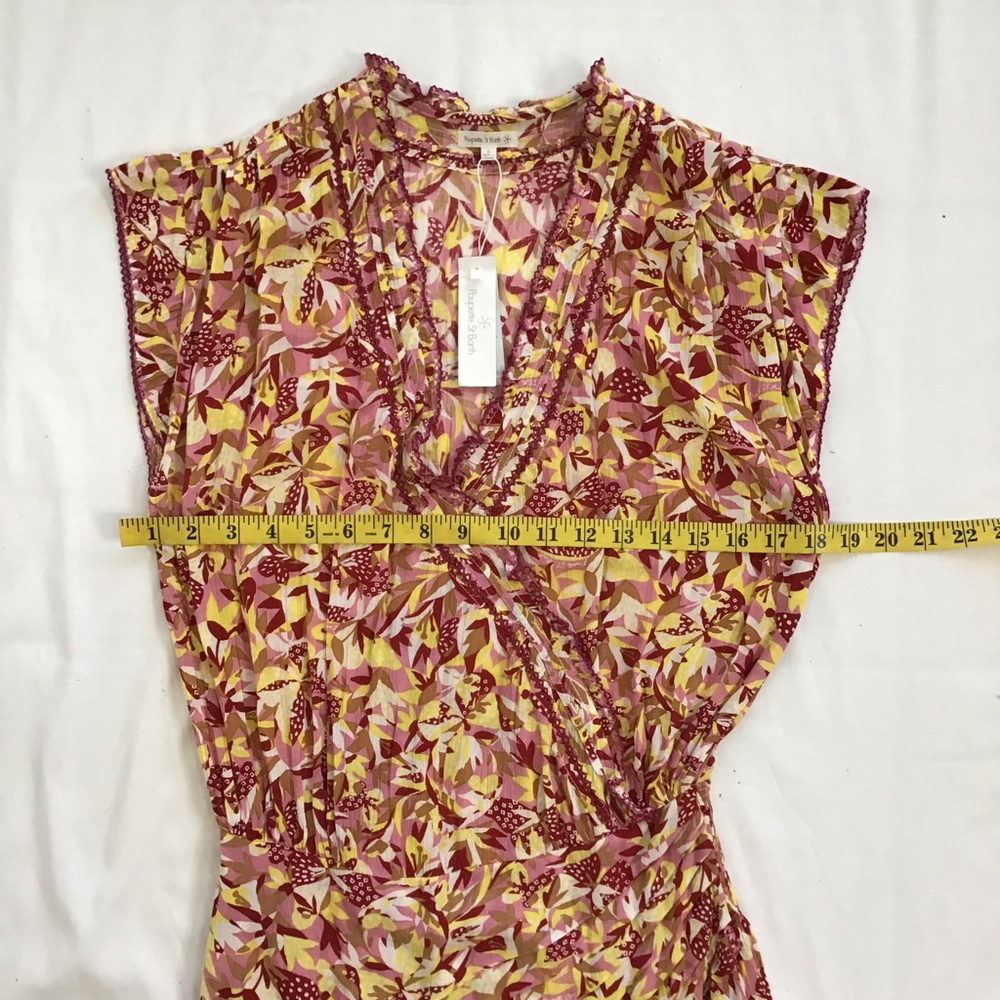 Poupette St Barth Women Elegant Mini Dress S Pink Yellow Floral - Picture 11 of 14